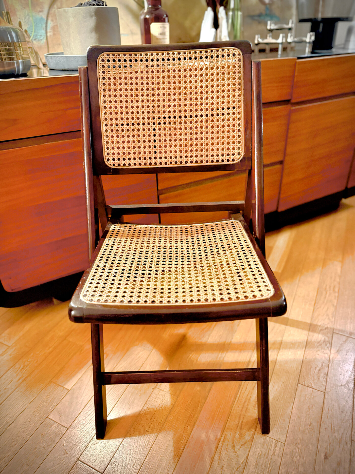 vintage wooden folding chairs with caning