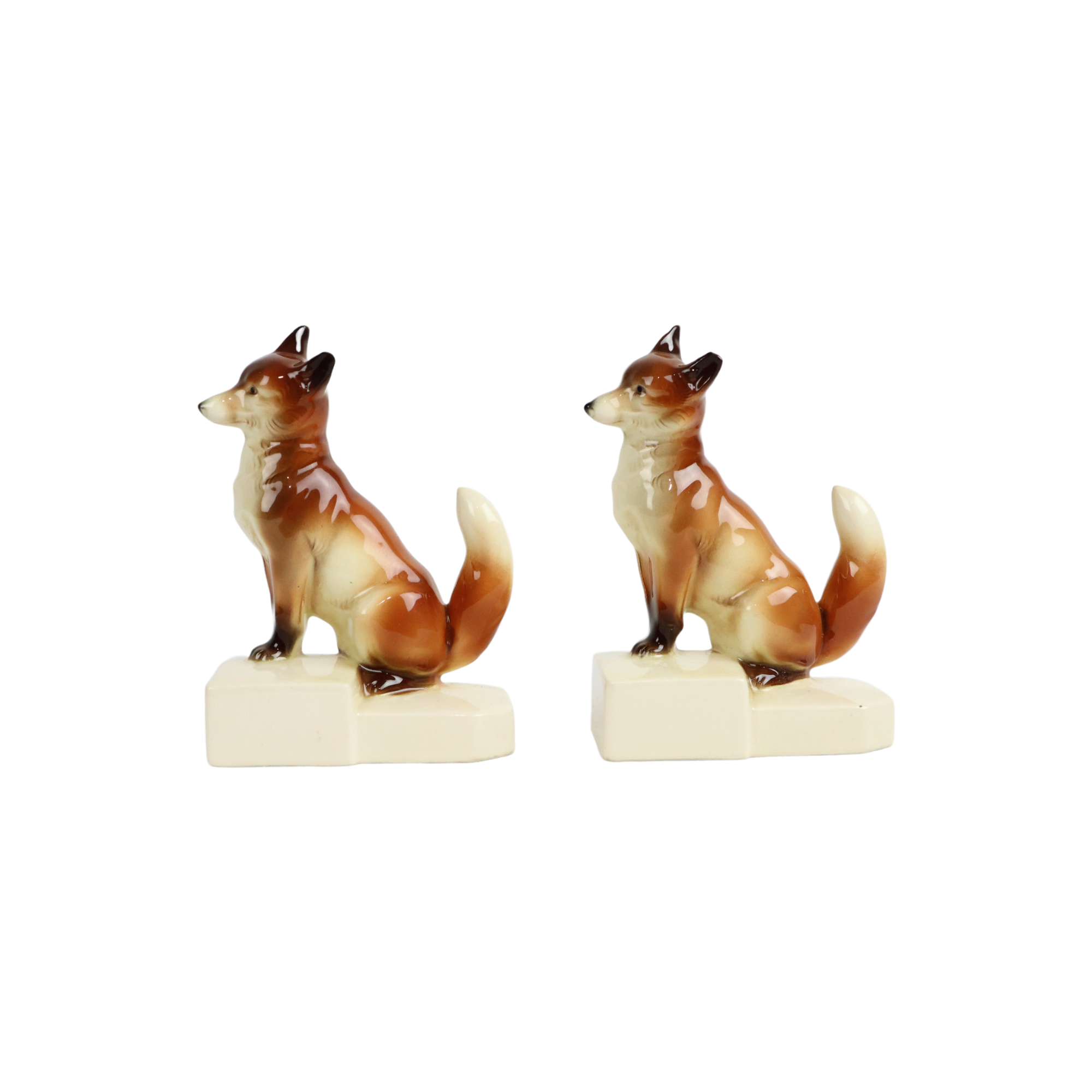 Couple figurines crackle porcelain fox marked germany vintage 14cm