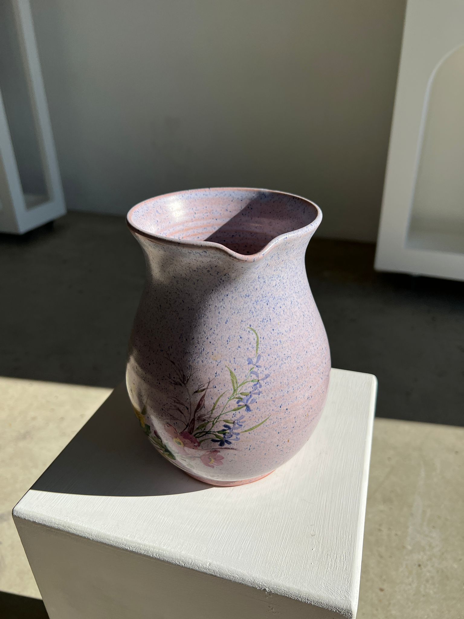 Vintage purple carafe with field flower patterns H:20cm