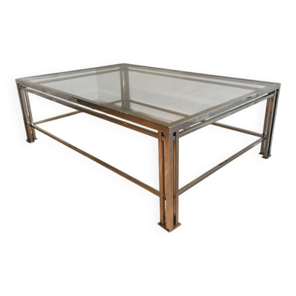 Table basse moderniste chromée à pieds triples, travail français vers 1970