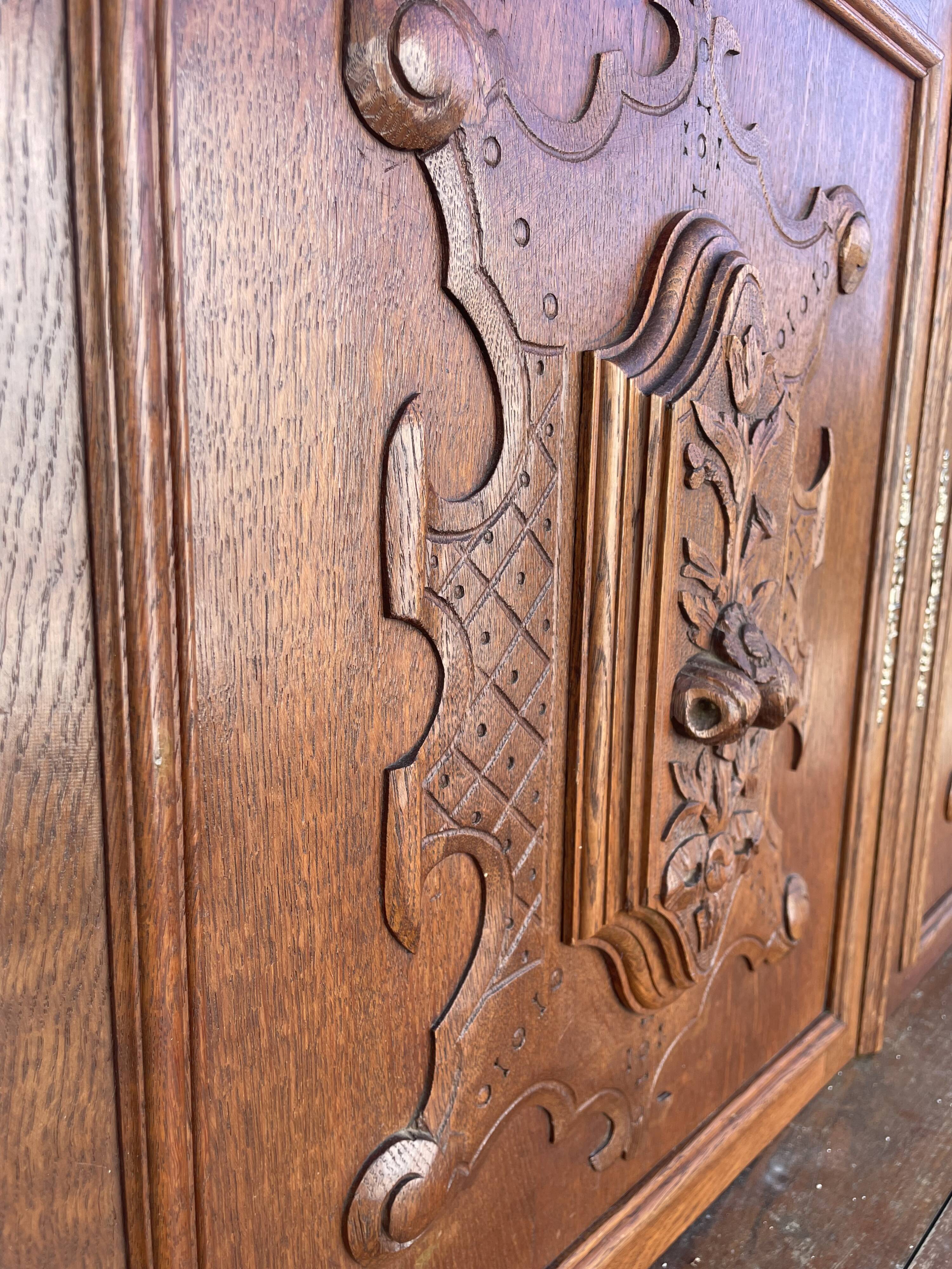 Pair of old carved wooden door panels Bas relief (oak)