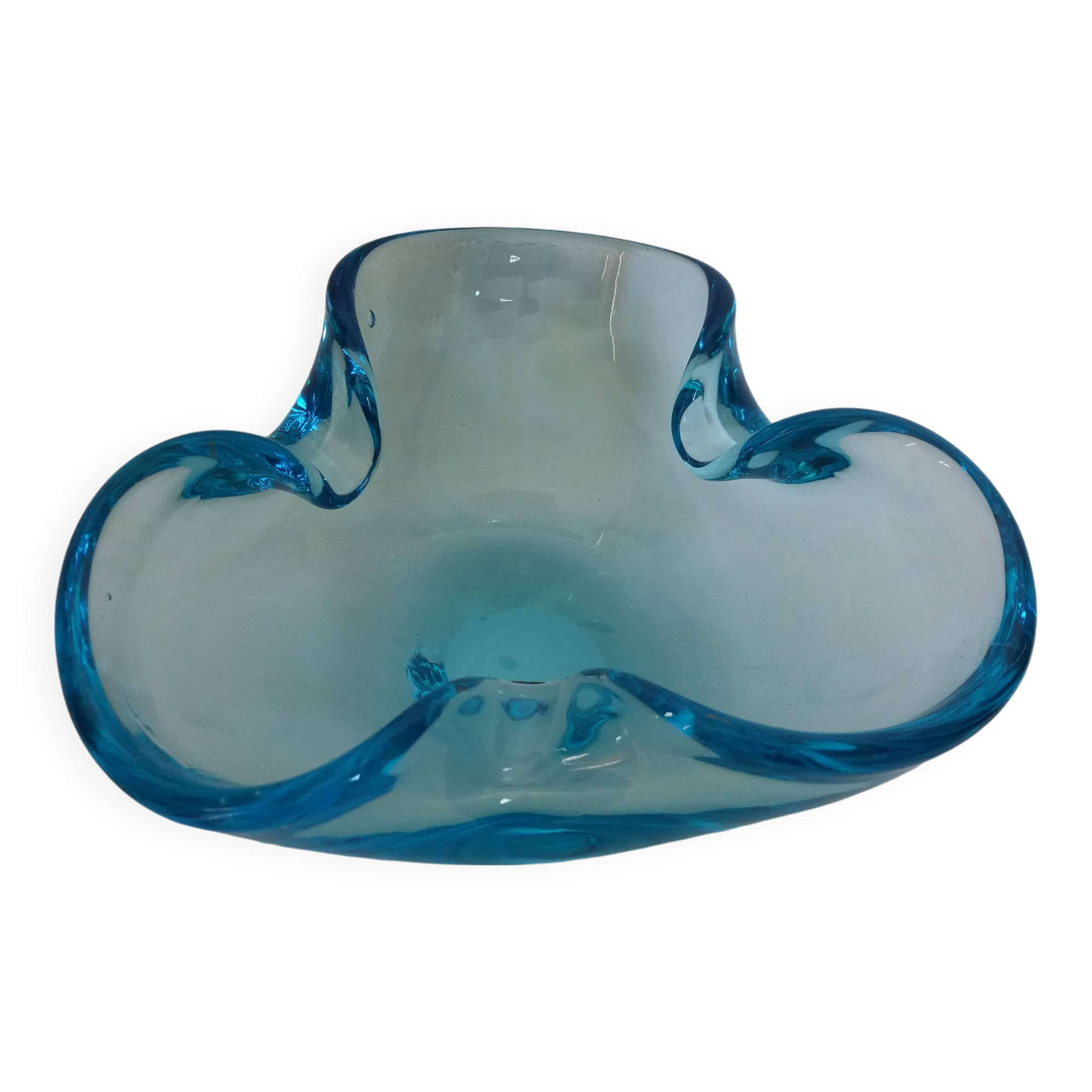 Murano turquoise blue glass trilobed empty pocket ashtray