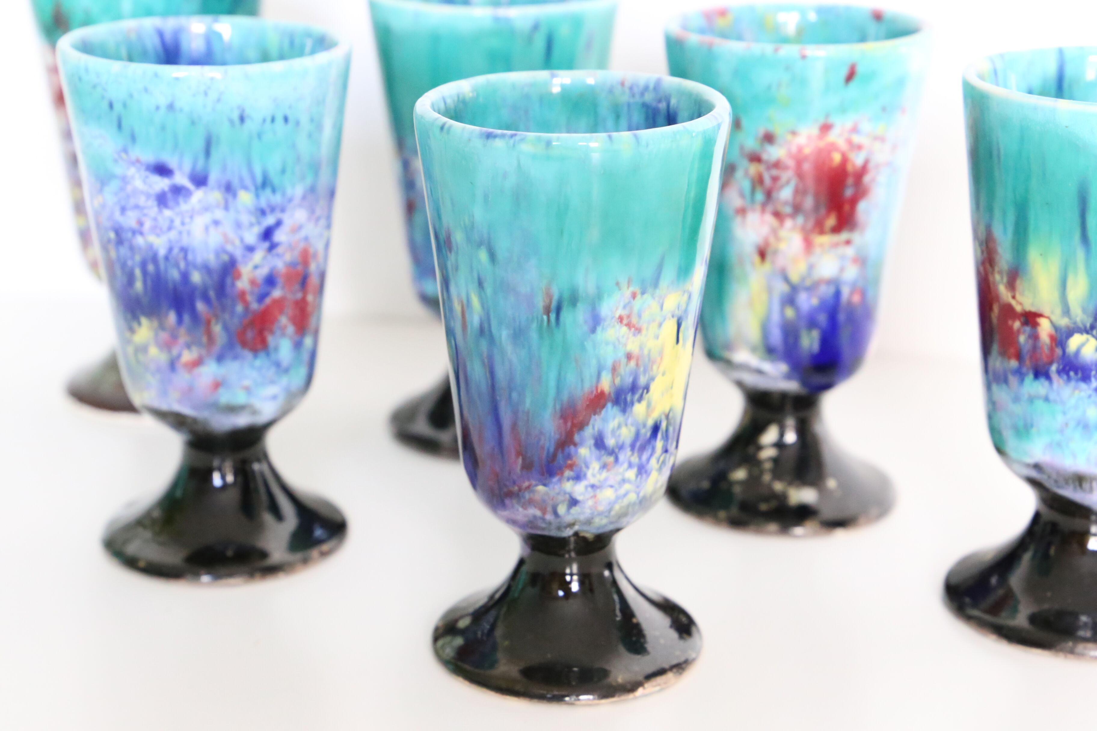 Set of 6 mazagran varnished gré