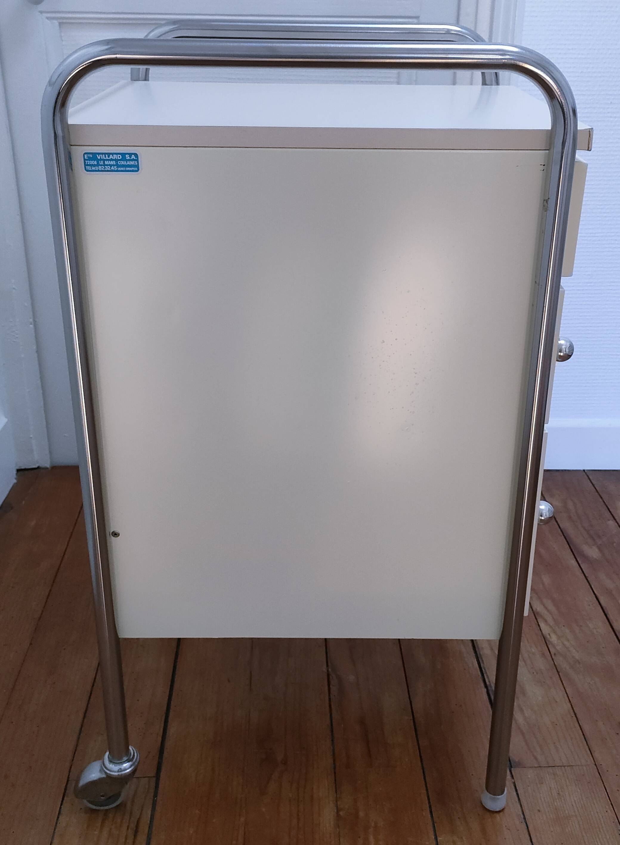 bedside table stainless steel lacquered metal 80s design
