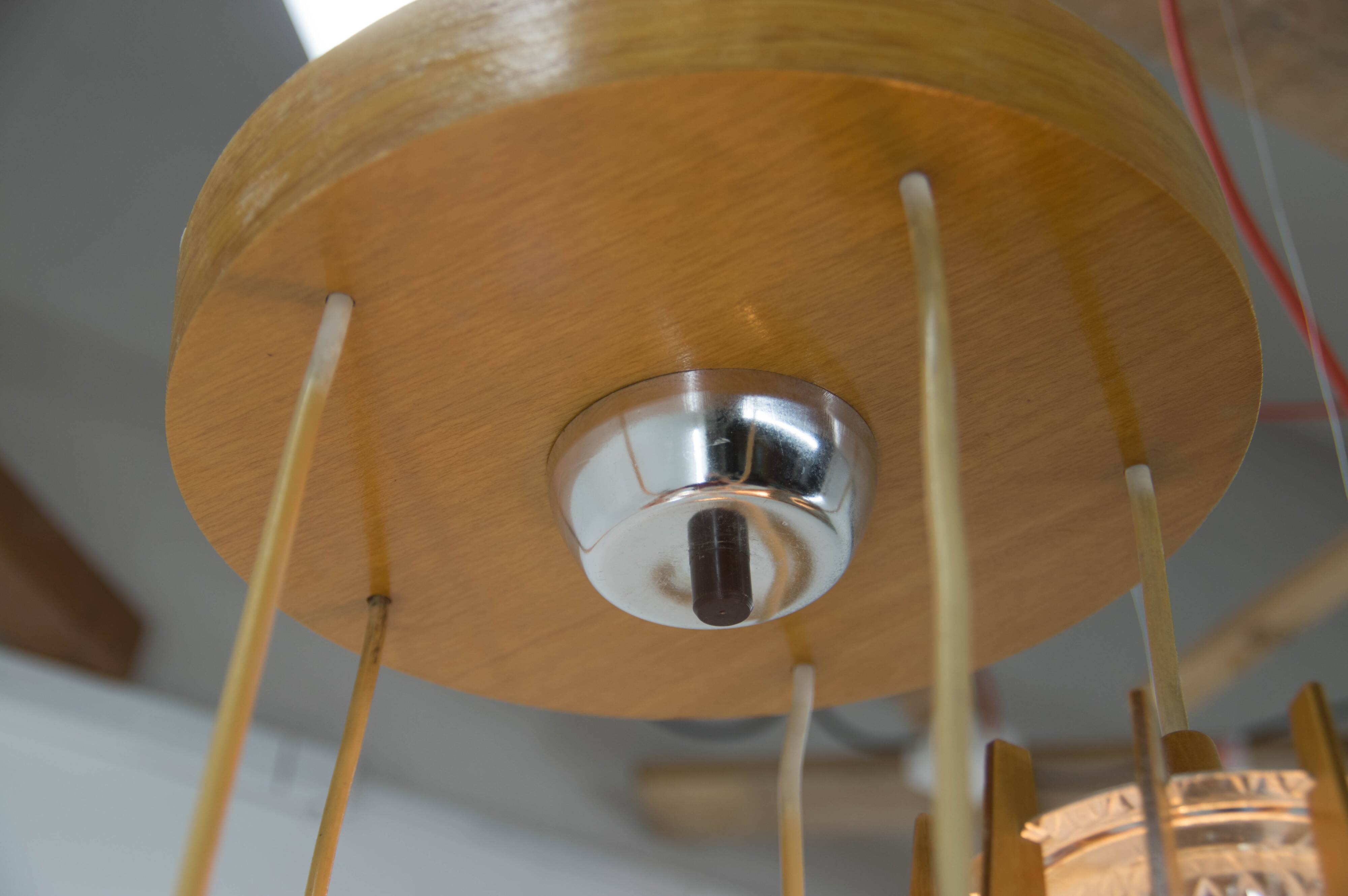 1970s Czechoslovakian Chandelier & Wall Lamp by Dřevo Humpolec