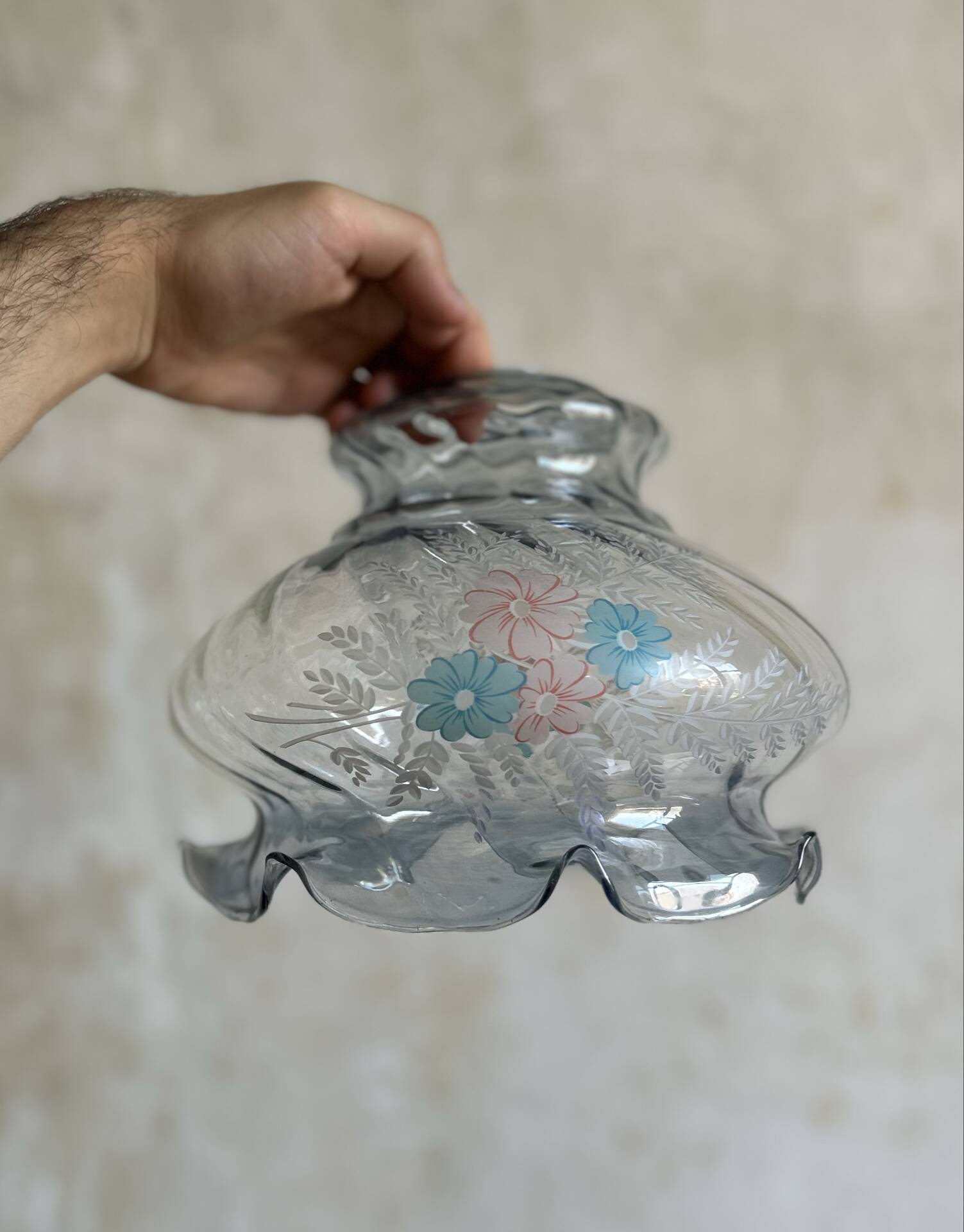 Smoked Glass Tulip Pendant Light - Vintage