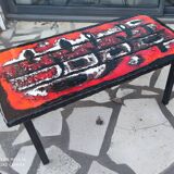 Ceramic coffee table on lava stone slab circa 1950