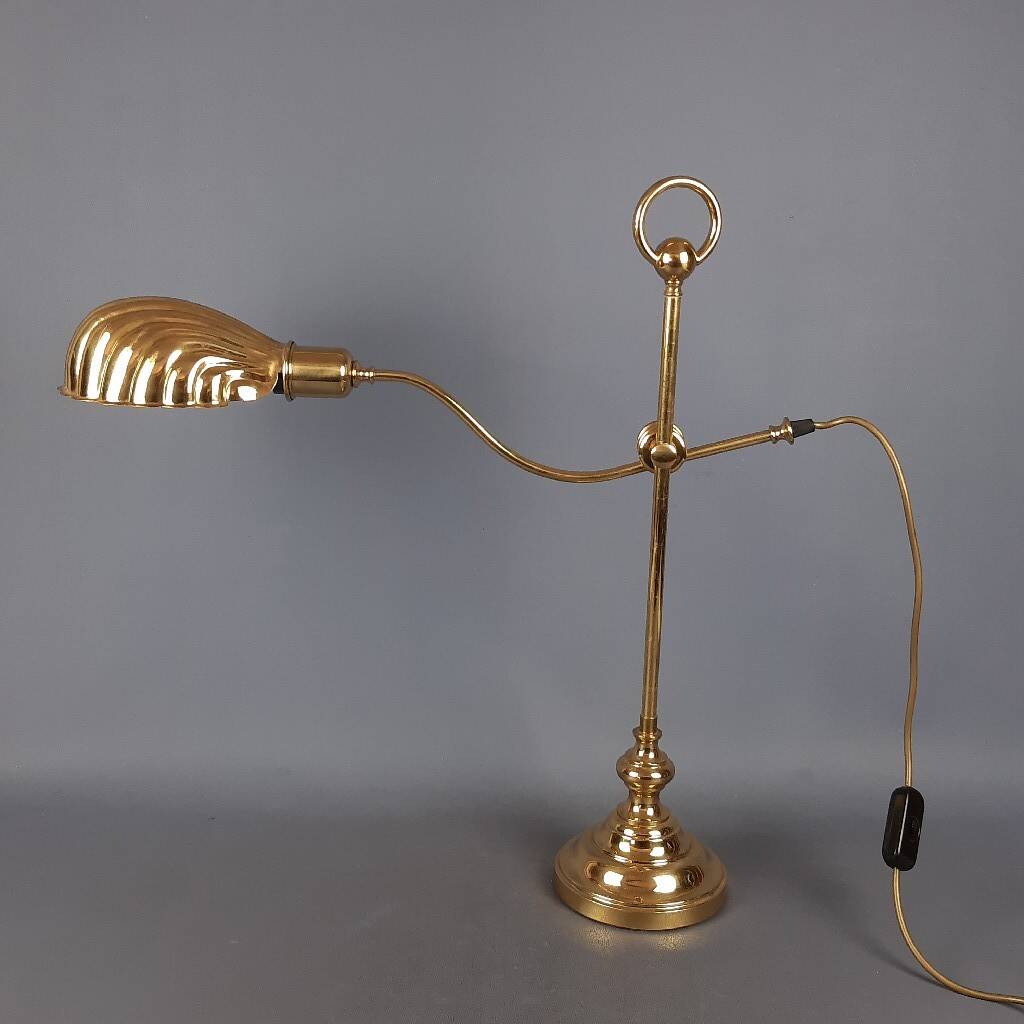 Tommaso Barbi polished brass table lamp vintage shell 1950