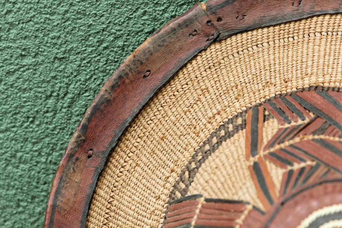Lot of 3 straw and leather hats, Fulani people, Mali