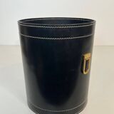 Black leather and brass desk basket