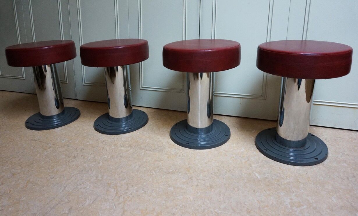 Vintage Belgian Art Deco Style Bar Stools from Frava, 1950s, Set of 4