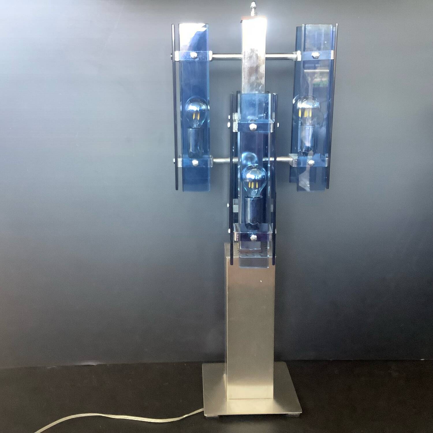 Veca Fontana Arte Italy Blue Vintage 70s Chandelier Transformed Lamp