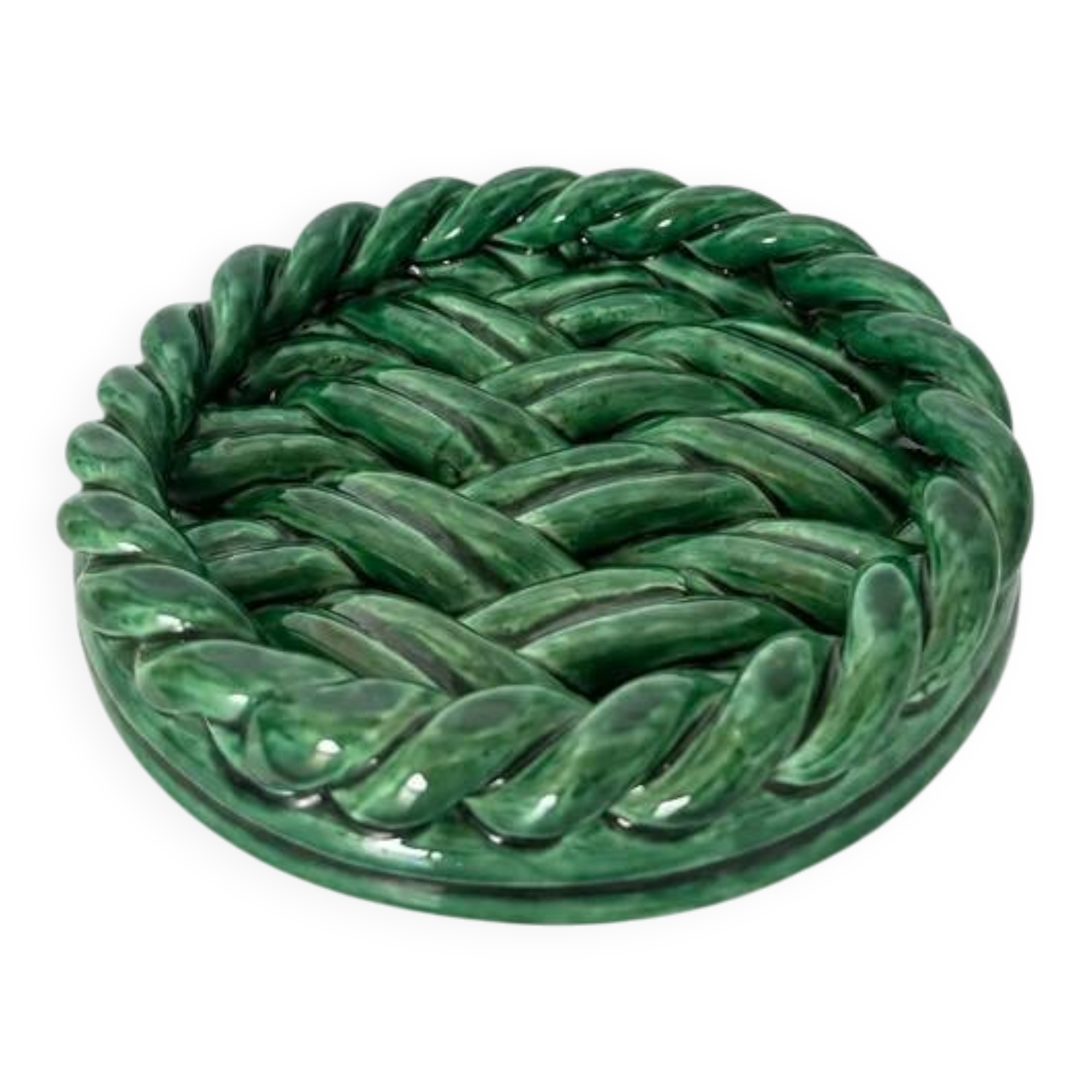 Trivet / Woven green ceramic dish - Vallauris style (Vintage 1950)
