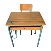 Schoolboy office Delagrave Paris, ink brass, and his chair Mulca mid 20th