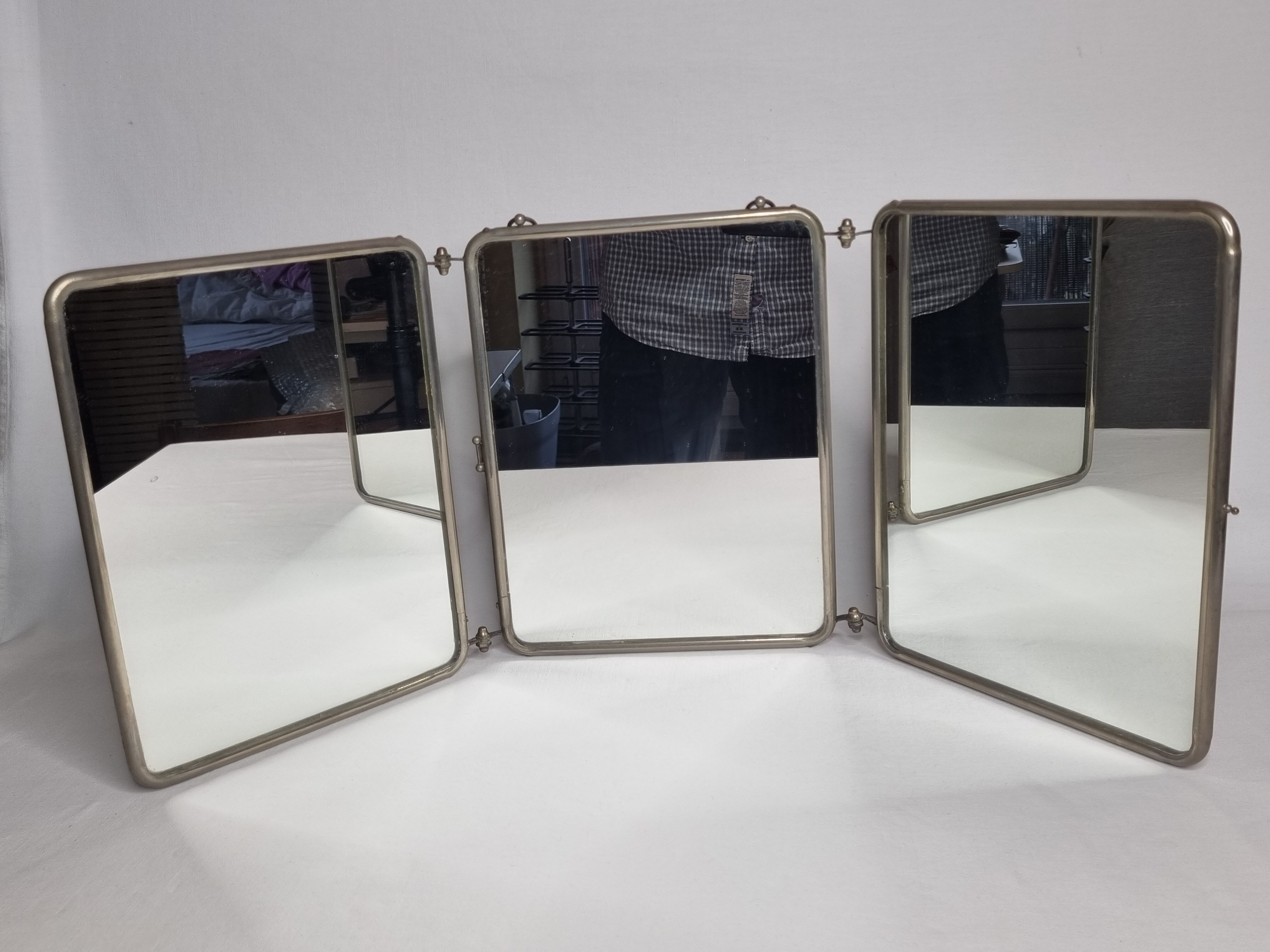 Old triptych barber mirror to pose