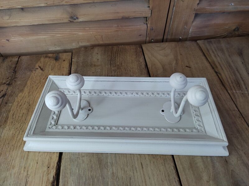 Coat rack wood patiné 2 hooks in metal deco vintage