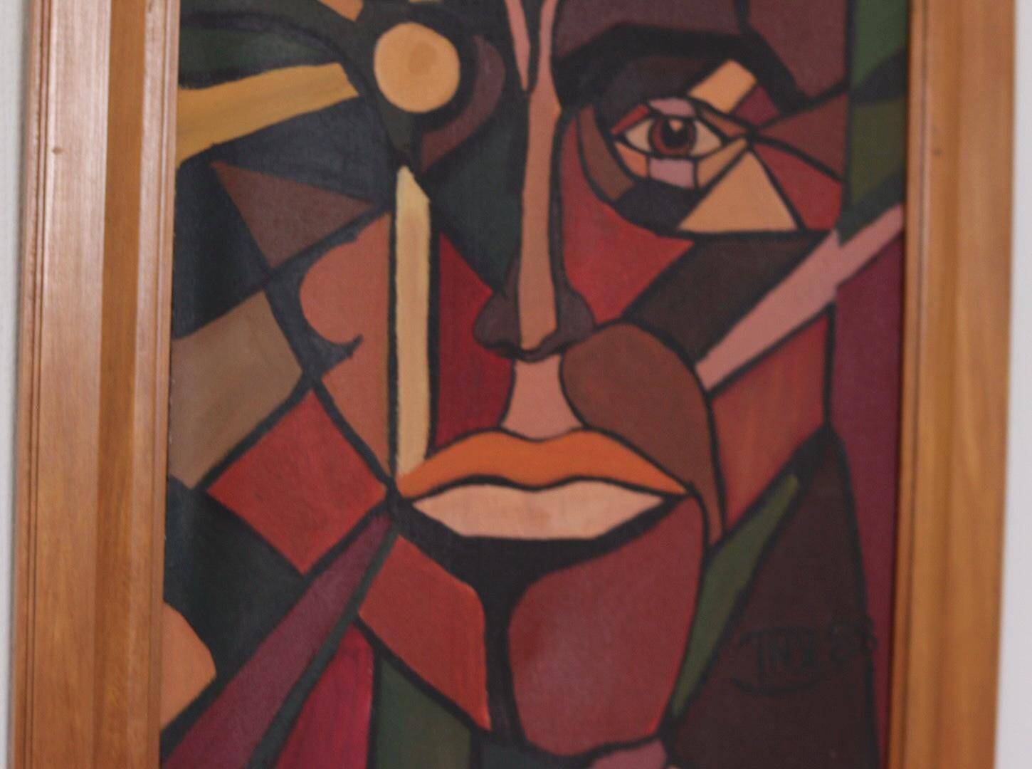 Huile sur toile scandinave originale – “Visage” – TNX 88 cadre vintage