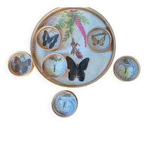 Plateau vintage bambou - papillons
