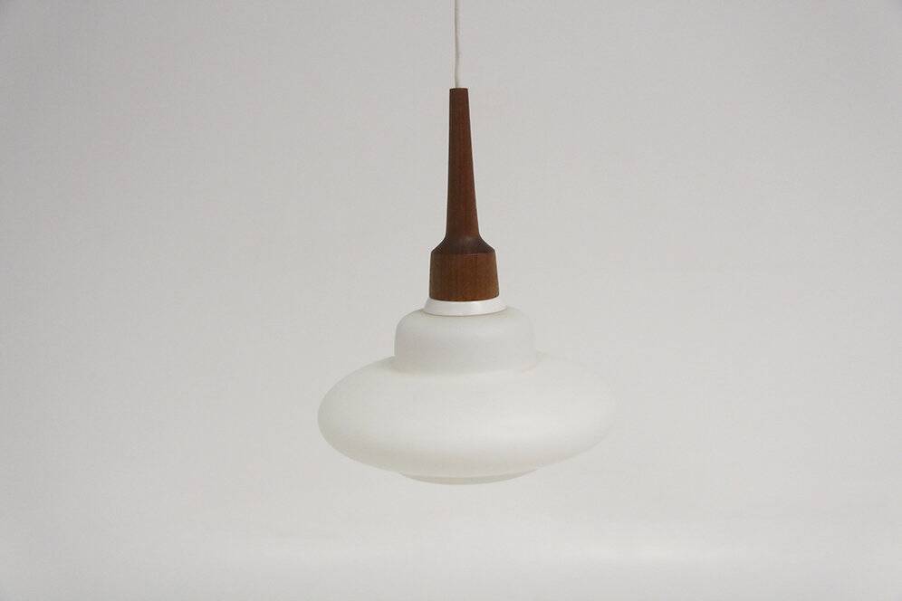 Scandinavian teak and glass pendant light, Sweden, 1950