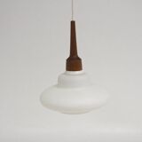 Scandinavian teak and glass pendant light, Sweden, 1950