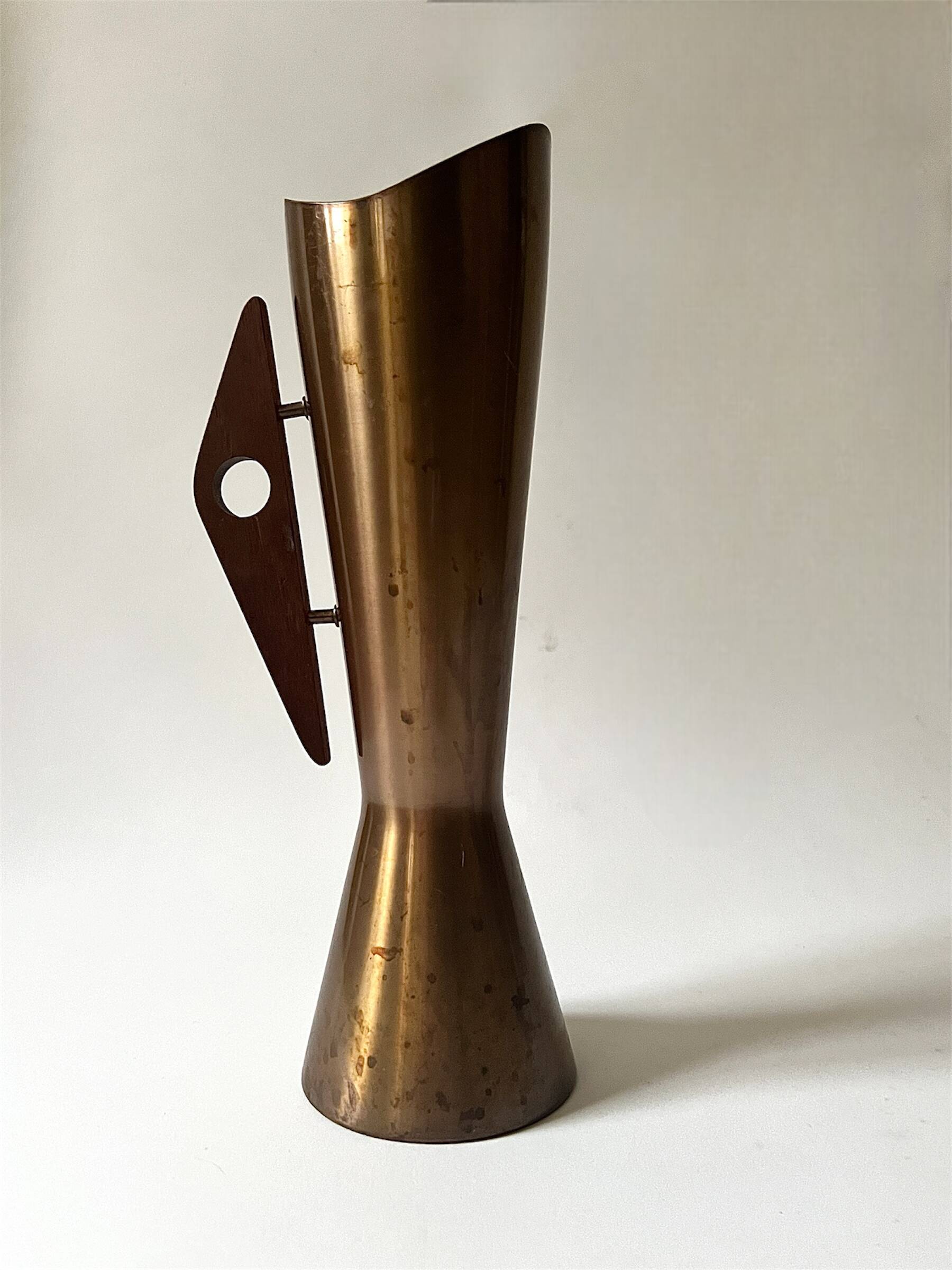 Scandinavian design vase in copper & teak, Denmark 1950
