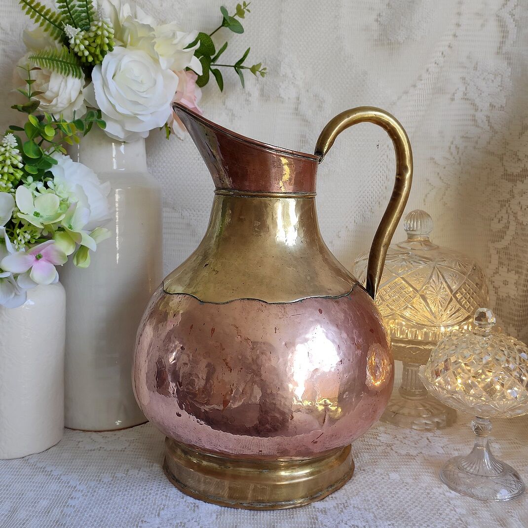 Copper and brass pitcher