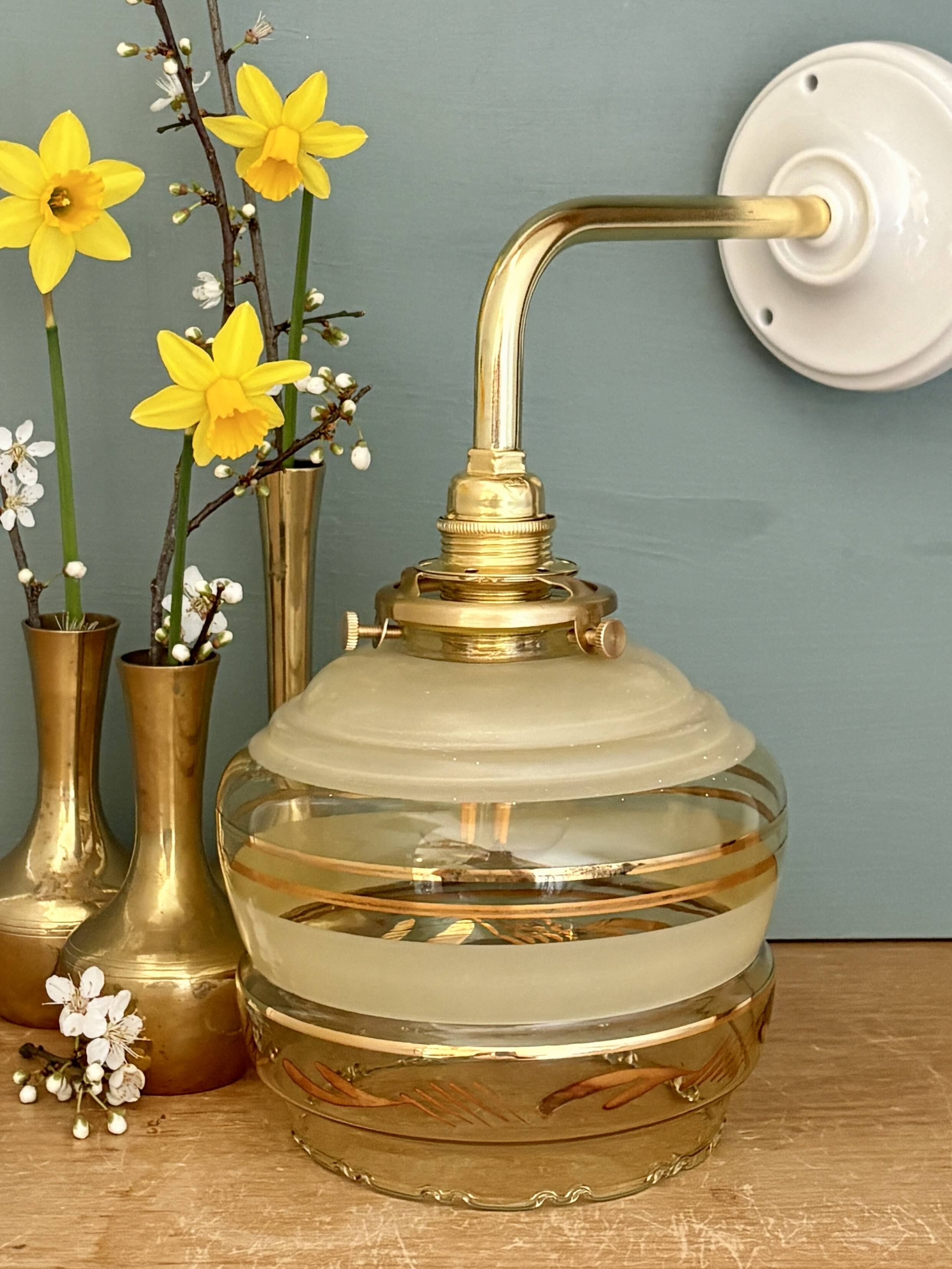 Vintage yellow and gold glass elbow wall light