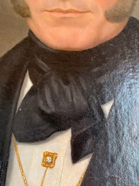 Ancient painting , portrait of a man signed A Delmére and dated 1845