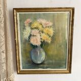Still life bouquet of chrysanthemums, oil on canvas