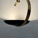 Black metal and brass arc pendant light "Les Activités" by Lucien Gau, Paris 1960