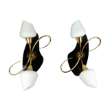 Arlus black and brass opaline sconces 1960