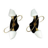 Arlus black and brass opaline sconces 1960