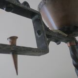 Brutalist wrought iron and copper 2-arm chandelier, 1960s