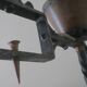 Brutalist wrought iron and copper 2-arm chandelier, 1960s