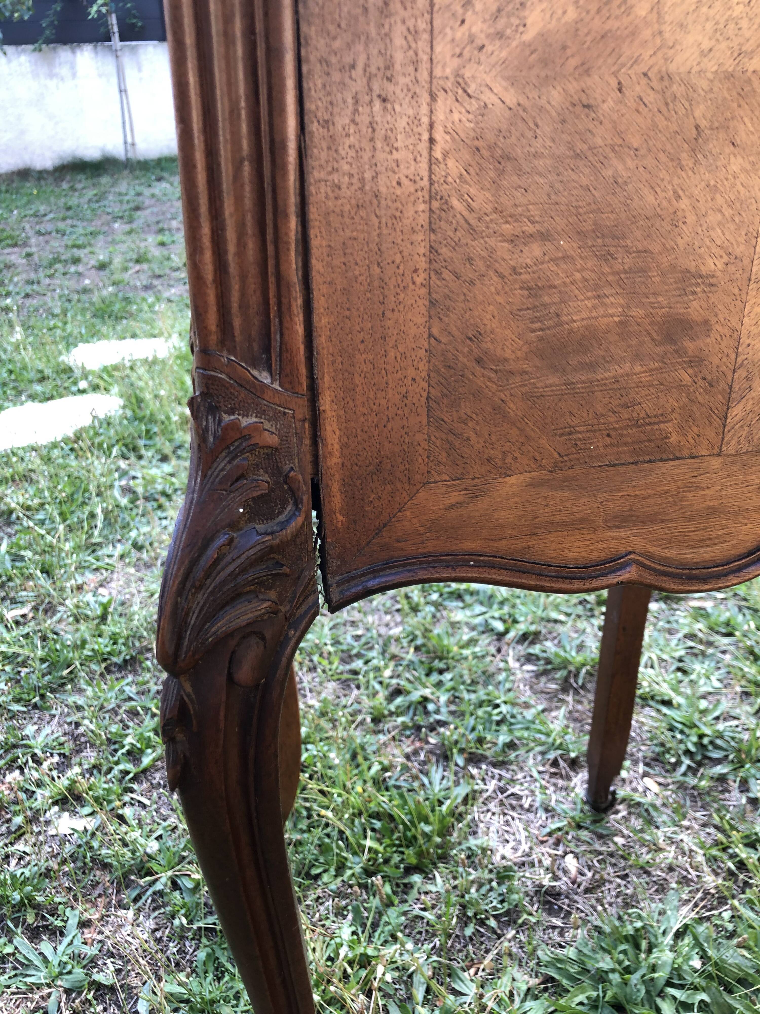 Bedside table louis XV style in wood and marble 20's years