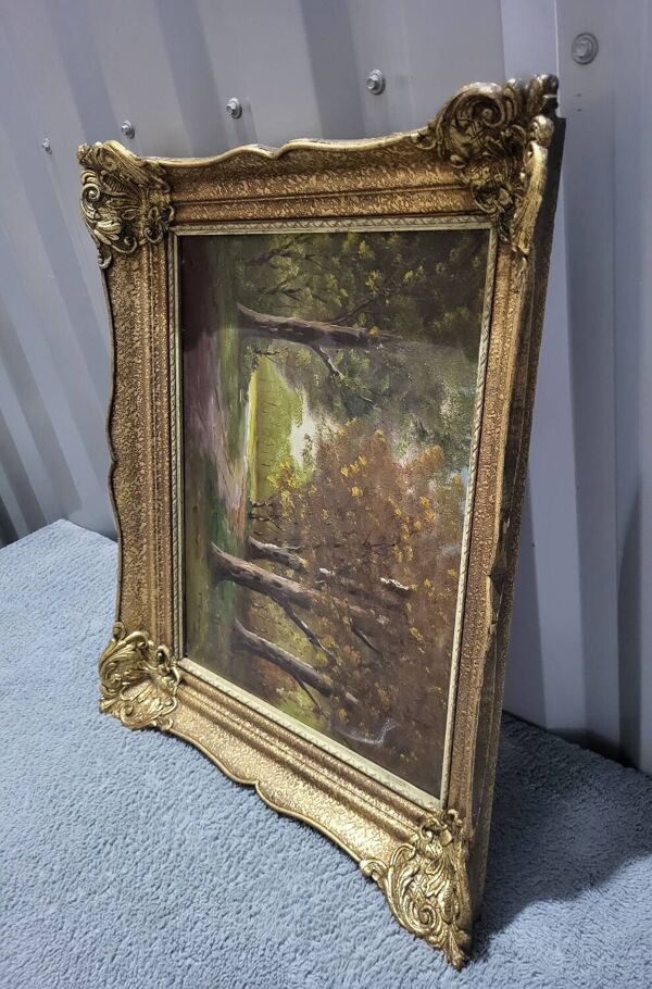 Tableau peinture à l'huile signée sur cadre en bois doré