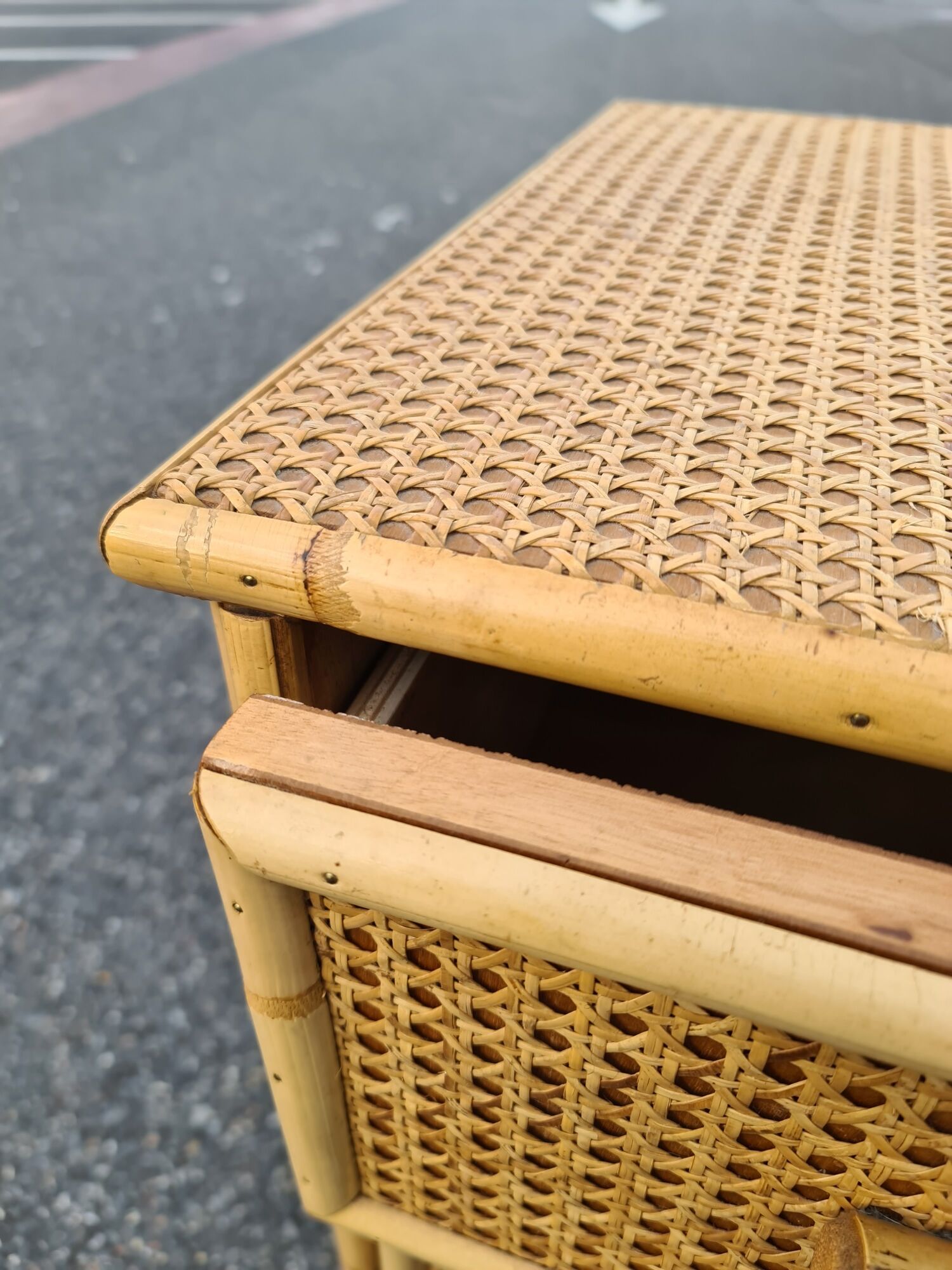 Commode vintage rotin bambou style art déco
