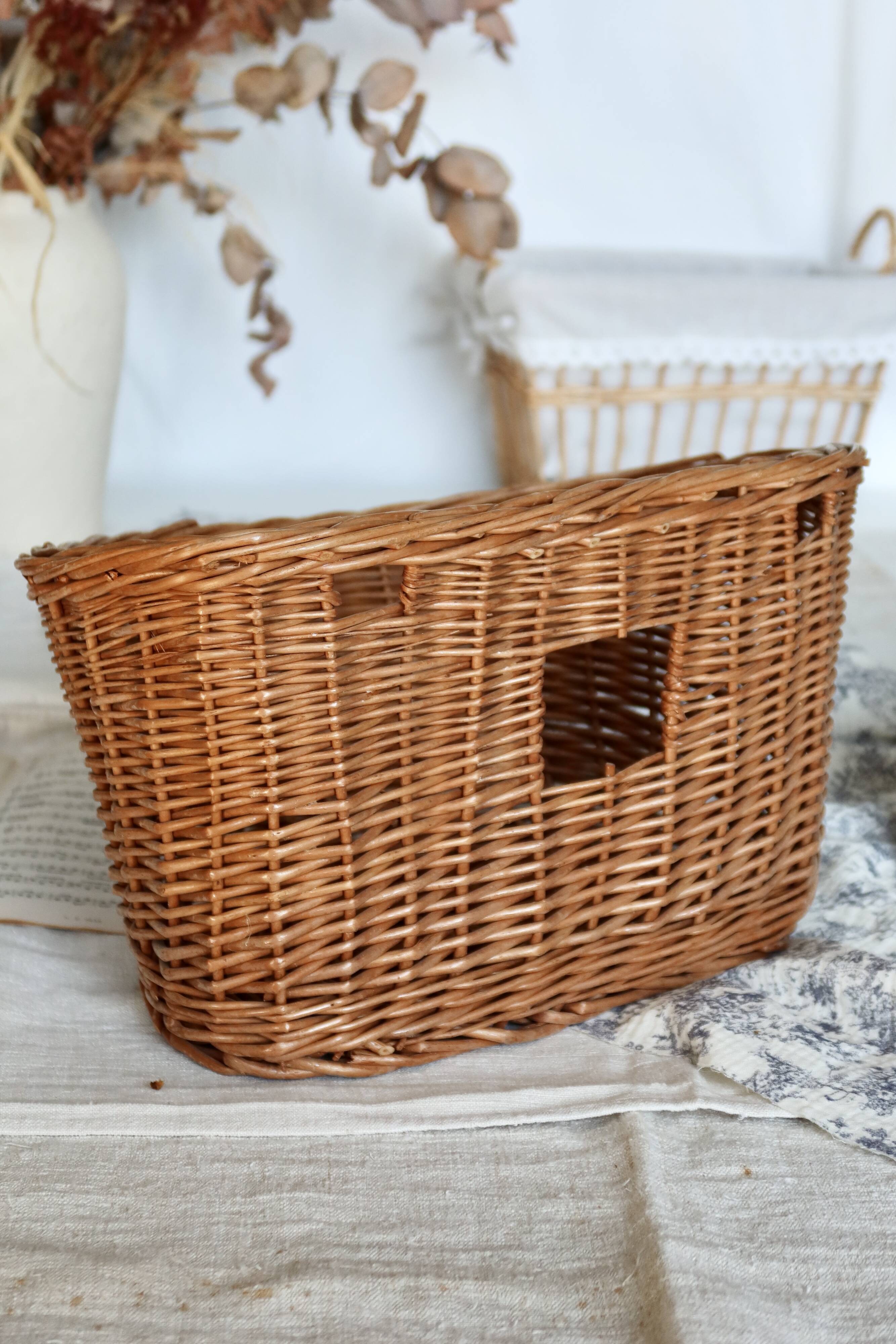 Vintage woven wicker wall basket