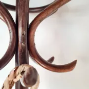Antique curved wooden coat rack in the Thonet style, 1875.