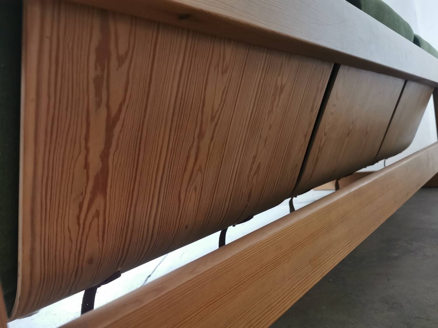 Scandinavian velvet and wood sofa