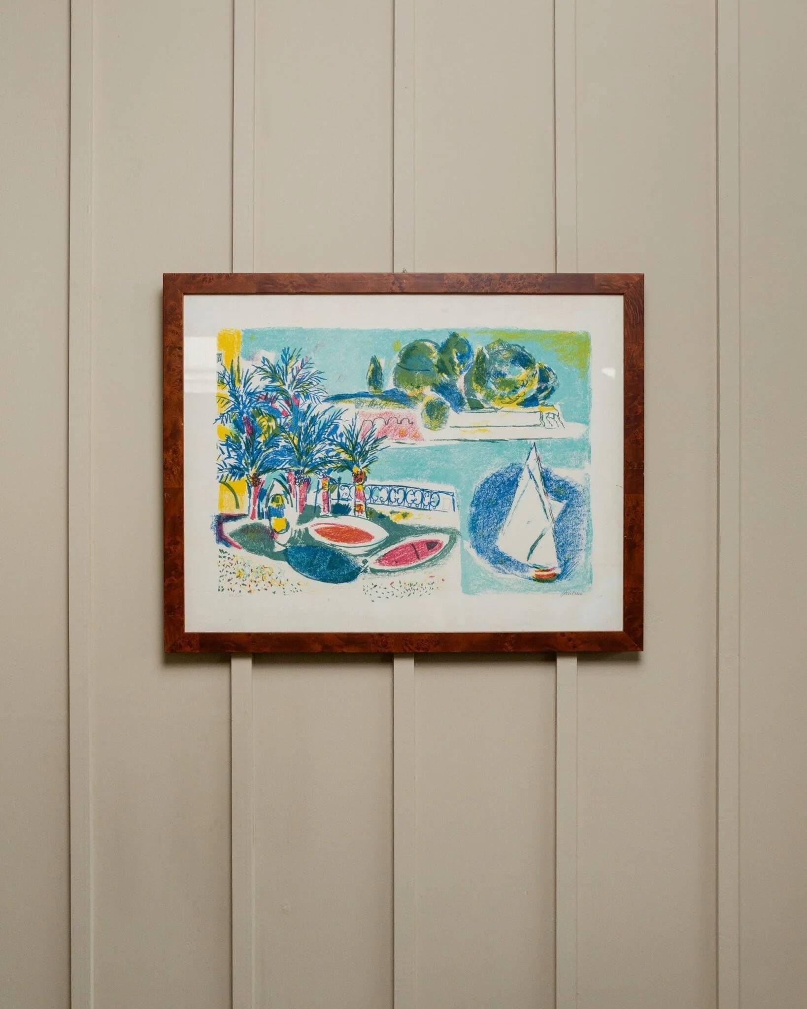 Vintage lithograph by Enrico Paolucci (1901-1999) – Beach motif – Colourful work, 70s style, wall art, unique decoration, gift idea.