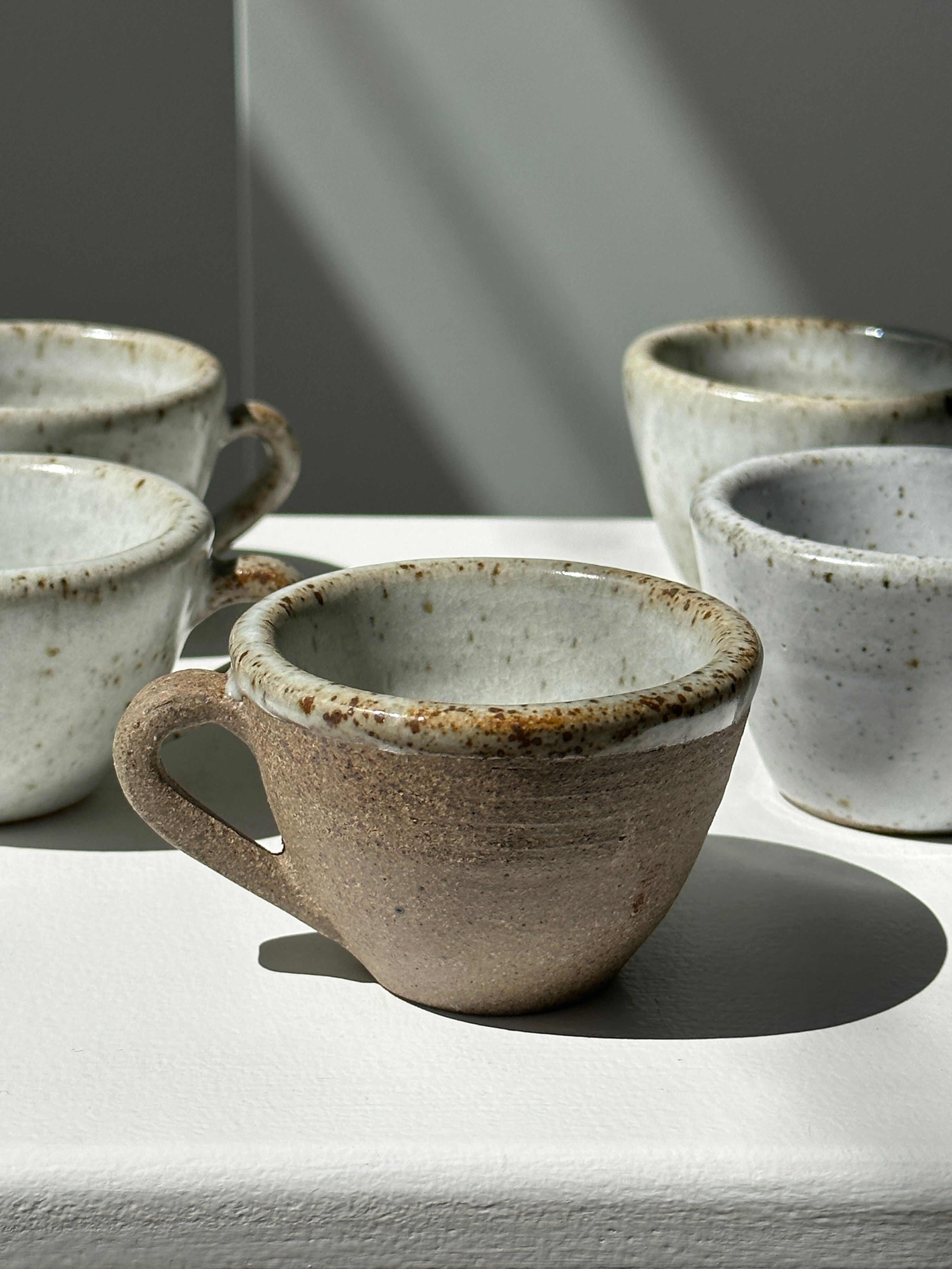 Set of 5 Indonesian ceramic handle coffee cups