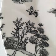 Set of black and white plates in the style of toile de Jouy.