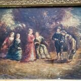 Monticelli adolphe, tableau ancien, scène galante, élégantes au parc, peinture 19ème siècle