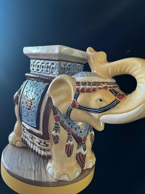 Porte plante elephant ceramique 1970's - xl - bleu -