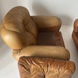 Pair of brown leather armchairs
