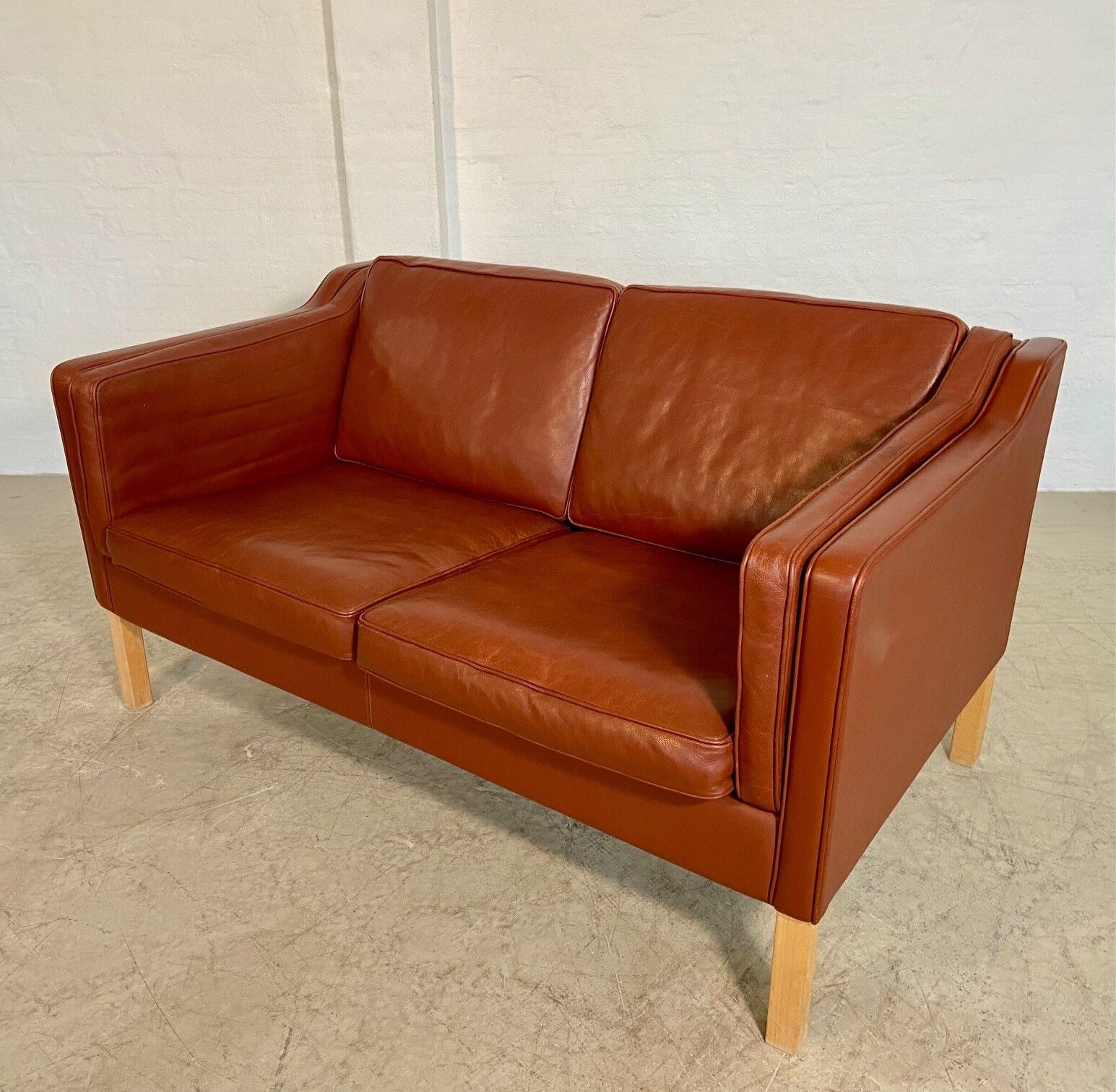 Vintage Danish mid-century Mogens Hansen 2 person cognac leather sofa