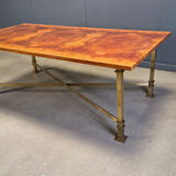 Vintage burl wood and brass dining table by Belgochrom, 1970s