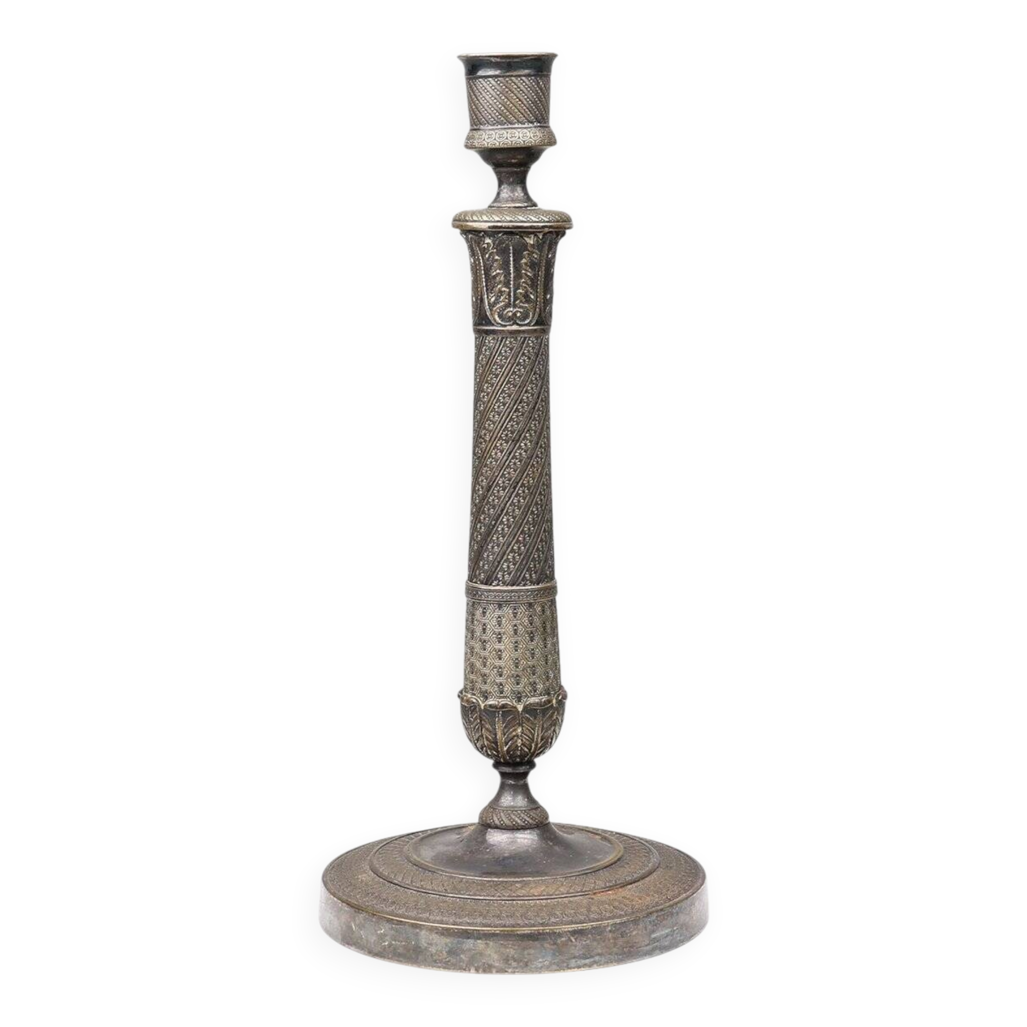 Large French Silvered Copper Candlestick, 1890s