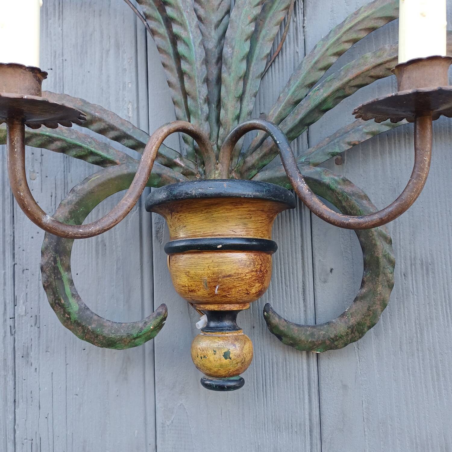 Pair of appliqué wheat ear in vintage polychrome from the 1960s.